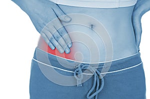 Sore appendicitis, shown red, keep handed photo
