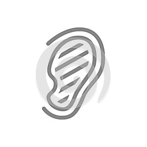Sore human ear line icon. Hearing organ illness, misophonia symbol