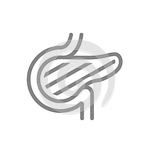 Sore human pancreas line icon. Acute pancreatitis, diabetes, pancreatic cancer symbol