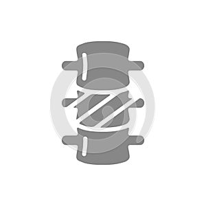 Sore human spine grey icon. Osteochondrosis symbol