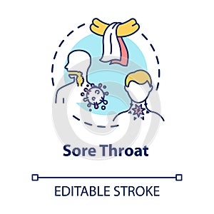 Sore throat concept icon. Respiratory illness. Contagious disease. Allergy symptom. Flu infection idea thin line