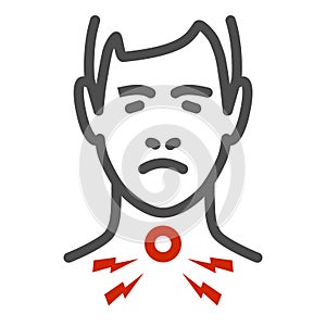 Sore throat line icon, healthcare concept, Man feel pain in throat sign on white background, Painful throat icon in
