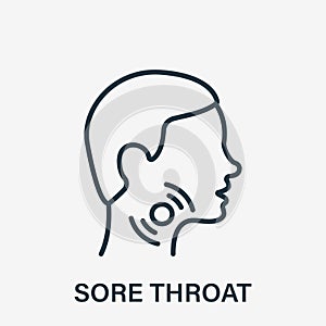 Sore Throat Line Icon. Painful Sore Throat Linear Icon. Male head in Profile Pictogram. Symptom of angina, flu or cold