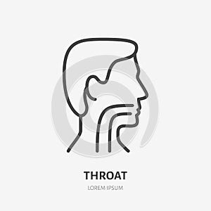 Sore throat line icon, vector pictogram of flu or cold symptom. Man head in profile with angina illustration, sign for