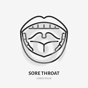 Sore throat line icon, vector pictogram of flu or cold symptom. Open mouth with pharyngitis illustration, sign for photo