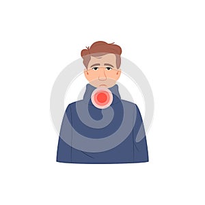 Sore throat pain, difficulty swallowing concept.