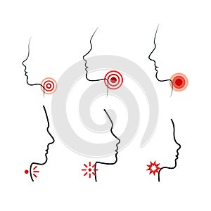 Sore Throat Vector Illustrations. Men, Women and Kid Feel Pain in Throat.