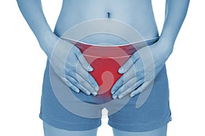 Sore uterus, shown red, keep handed