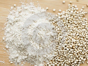 sorghum flour next to seeds
