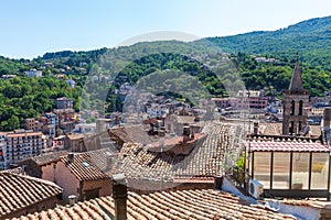 Soriano nel Cimino, aerial view of the town and its tiled roofs. Municipality in the province of Viterbo, Lazio, central Italy. photo