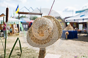 Sorochinsky Fair. Mirgorod. Straw hat on the stick.