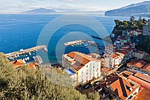 Sorrento city, Gulf of Naples and Mount Vesuvius, Italy