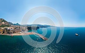 Sorrento coast, Aerial view of the Meta bay. One of the most expensive resorts. beautiful Italy landscape. Sea, boats, mountain