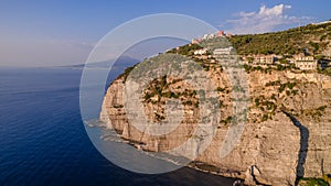 SORRENTO, ITALY Panoramic aerial view of Sorrento, the Amalfi Coast in Italy in a beautiful summer evening sunset