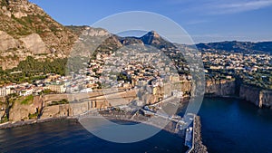 SORRENTO, ITALY Panoramic aerial view of Sorrento, the Amalfi Coast in Italy in a beautiful summer evening sunset