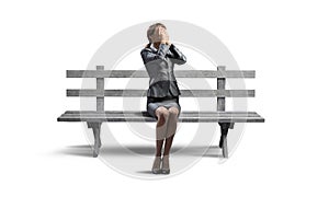 Sorrowful woman sitting on wooden bench
