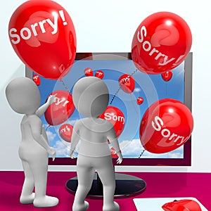 Sorry Balloons From Computer Showing Online Apology Or Remorse photo