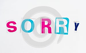 Sorry cut from newspaper letters isolated