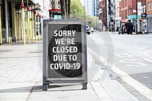 Sorry we`re CLOSED due to COVID-19. Foldable advertising poster