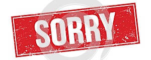 SORRY text on red grungy rectangle stamp