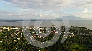 Sorsogon City, Luzon, Philippines. Asian town by the sea, top view.