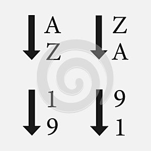 Sort by alphabetic and numeric vector icon symbol