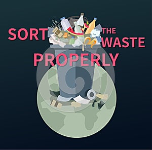 Sort the waste properly - flat design style illustration