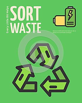 Sort Waste Recycle Sign Concept Placard Poster Banner Card. Vector photo