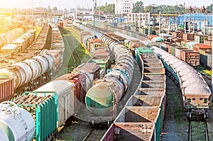 Sorting freight cars on the railroad while formation the train.