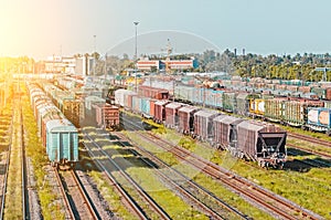 Sorting freight cars on the railroad while formation the train.