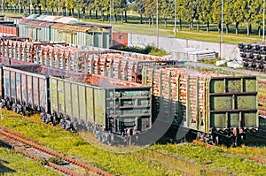 Sorting freight wagons on the railroad while formation the train.