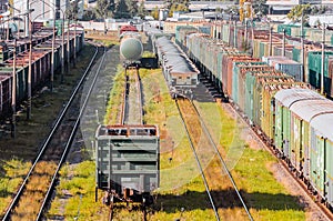 Sorting freight wagons on the railroad while making up the train.