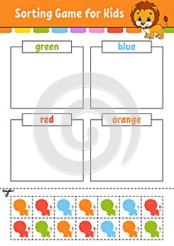 Sorting game for kids. Cut and glue. Education developing worksheet. Matching game for kids. Color activity page. Puzzle for