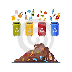 Sorting Garbage with Dustbin and Recycle Trash Object Vector Set