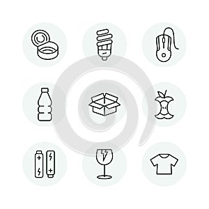 Sorting garbage icon set
