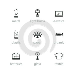 Sorting garbage icon set