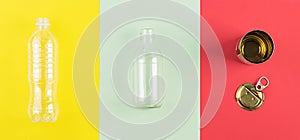 Sorting household waste for recycling. Recycling garbage concept. Top view