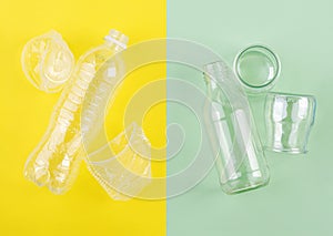 Sorting household waste for recycling. Recycling garbage concept. Top view