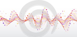Sorting transformation of information. Colorful wavy lines. Abstract data visualization on a gray-white background