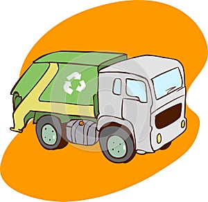 Sorting, transporting process of garbage, trash can. Vector illustration.