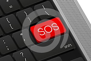 SOS button. Computer Keyboard. Word on pc computer keyboard. Vector illustration.