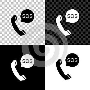 SOS call icon isolated on black, white and transparent background. 911, emergency, help, warning, alarm. Vector