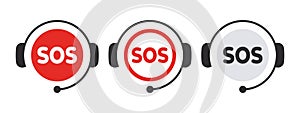 SOS Emergency icons. SOS signs with headphone icon. Help service sign. Vector scalable graphics