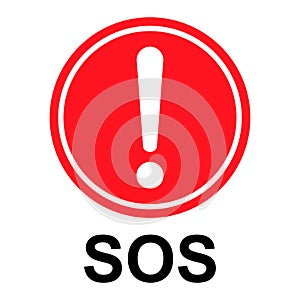 SOS help icon, safety support alert flat design, save vector illustration