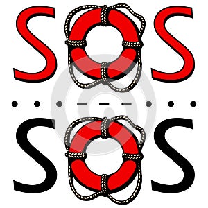 SOS. The international distress signal in telegraphy using Morse code.