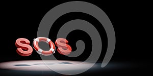 SOS Text Lifebelt Spotlighted on Black Background 3D Illustration photo
