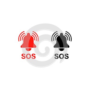 SOS warning bell. Sos icon emergency alarm button. Help. Vector on isolated white background. EPS 10