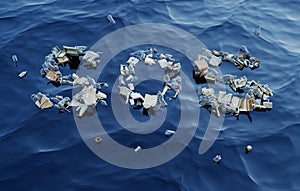 SOS Word Made Up of Plastic Waste on Water Surface