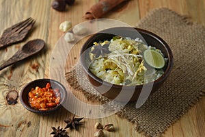 Soto ayam, chicken soup with curry. indonesian food delicacy