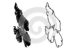 Sotra island Kingdom of Norway map vector illustration, scribble sketch Store Sotra map